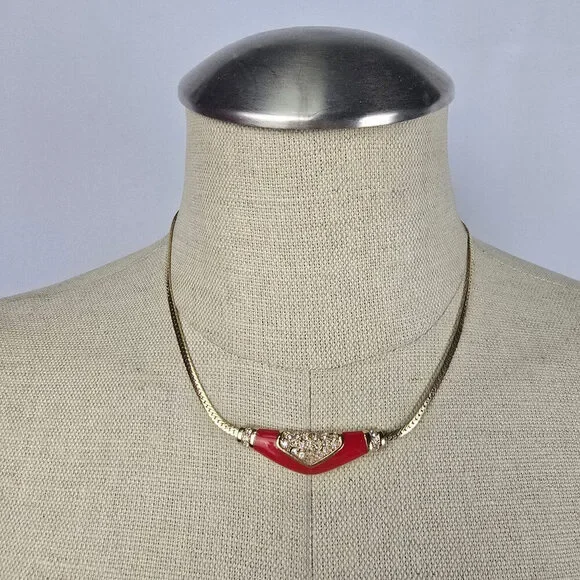 Vintage Vendome Red Enamel Crystal Detail Collar Necklace - Picture 1 of 6